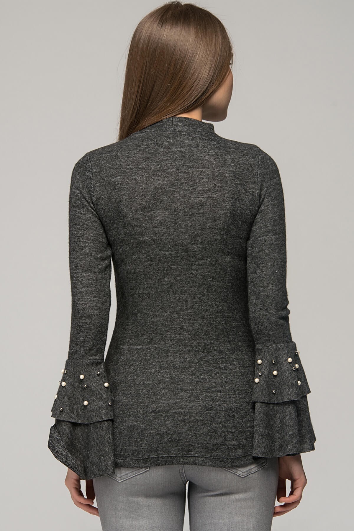 7480960 Yumoş Yakası Kolu İncili Volanlı Bluz SIYAH