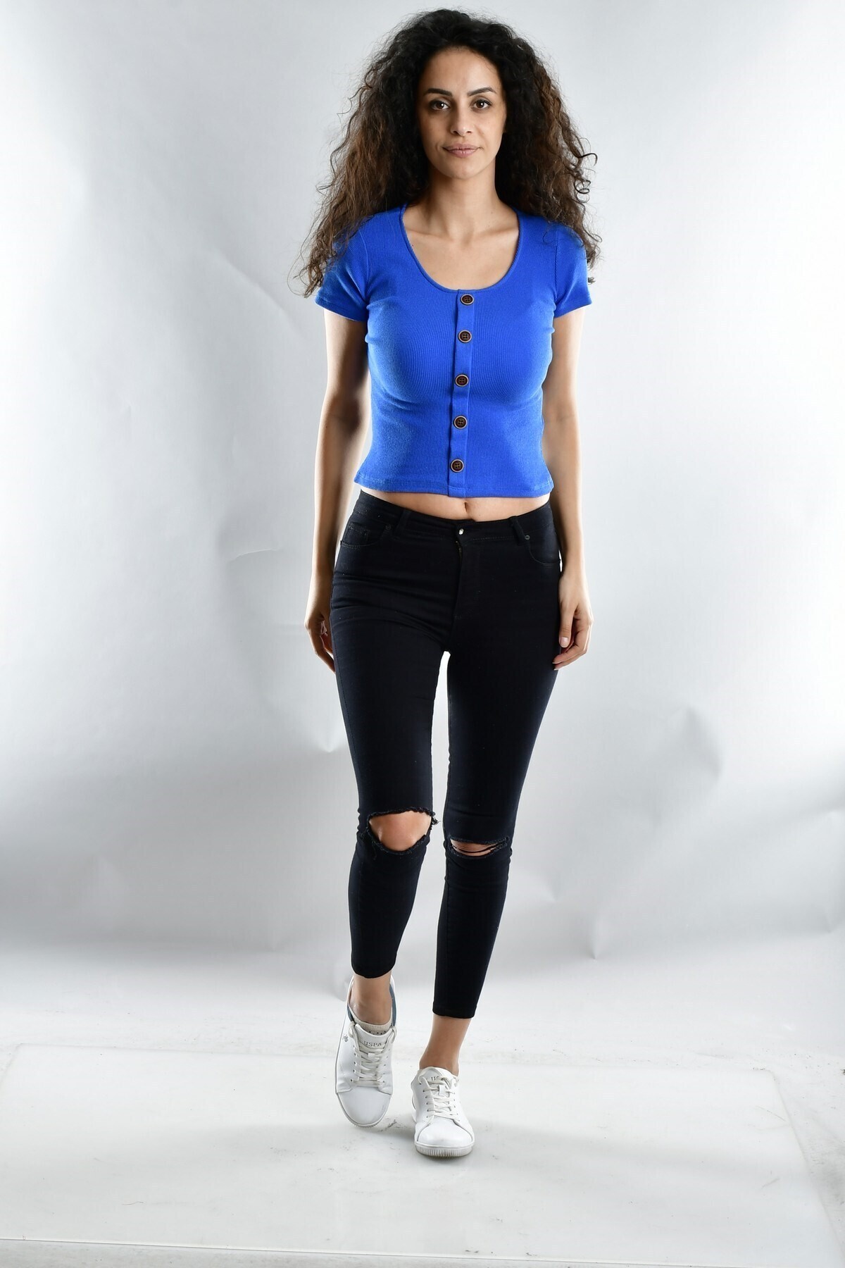 20021533 Kaşkorse Önü Düğmeli Kısa Kol Bluz SAKS