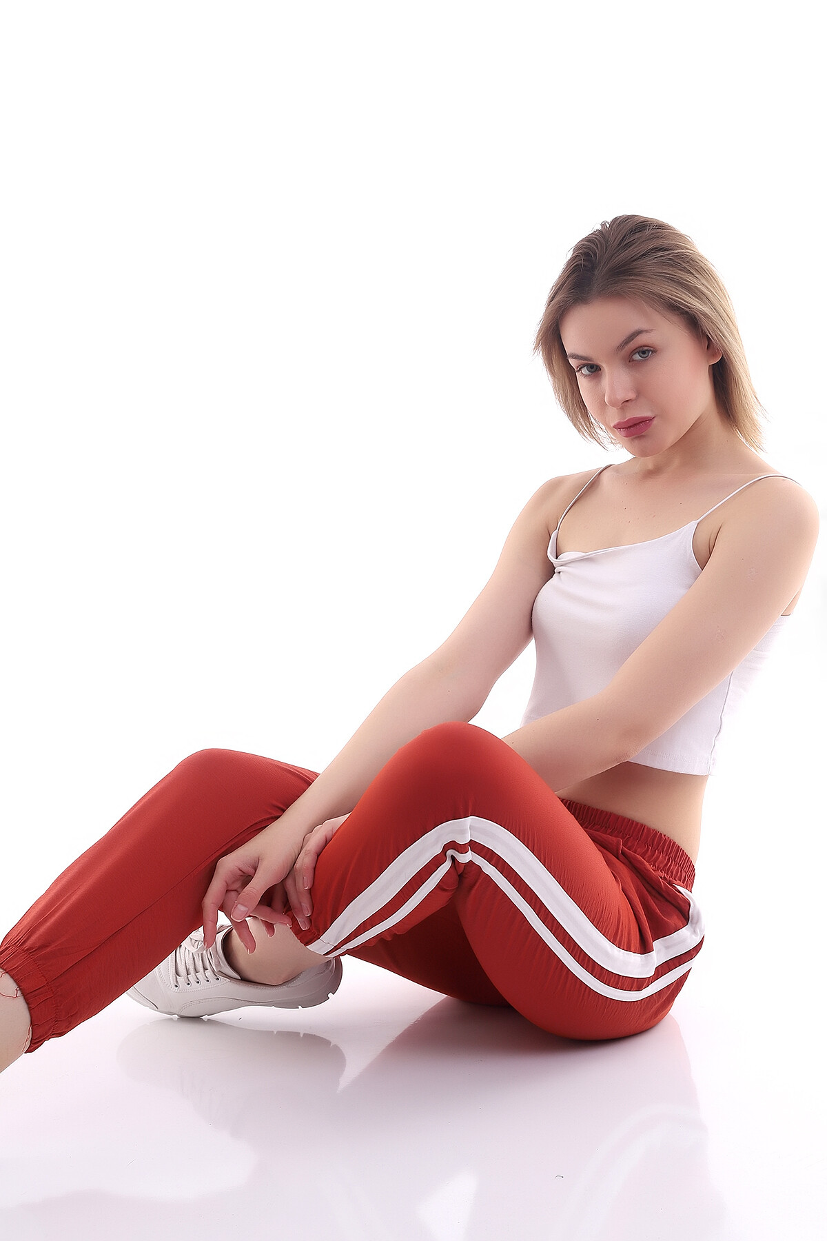 21161665 Ayrobin Yanı Şeritli Bel Paça Lastik Cepli Pantolon KIREMIT