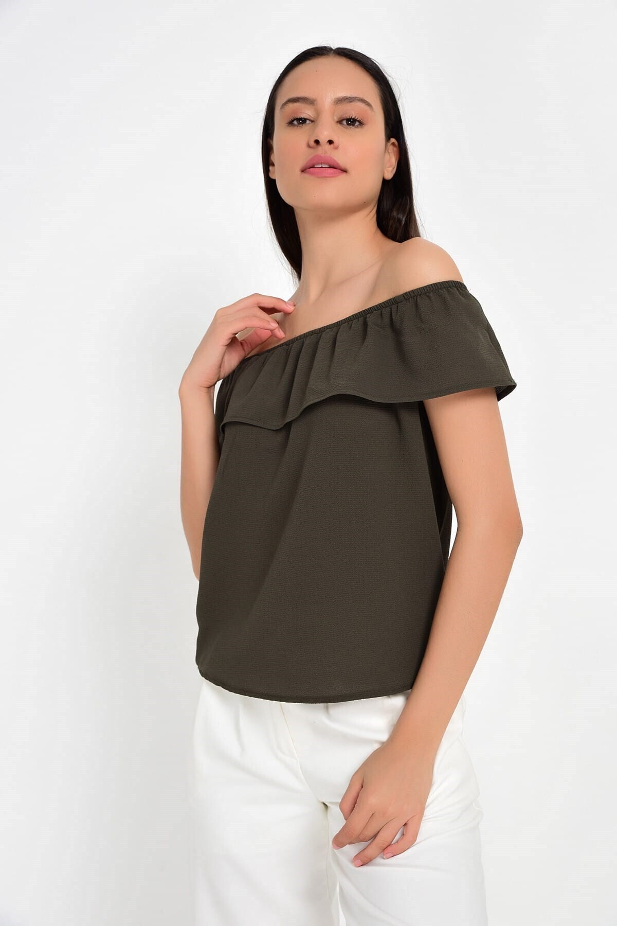 91818361 Kobe Madonna Yaka Kolsuz Bluz HAKI