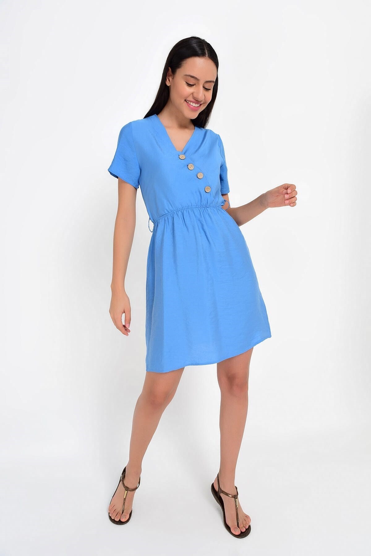 9201573 Bodrum Kms.Kolsuz Yanı Düğmeli Elbise INDIGO