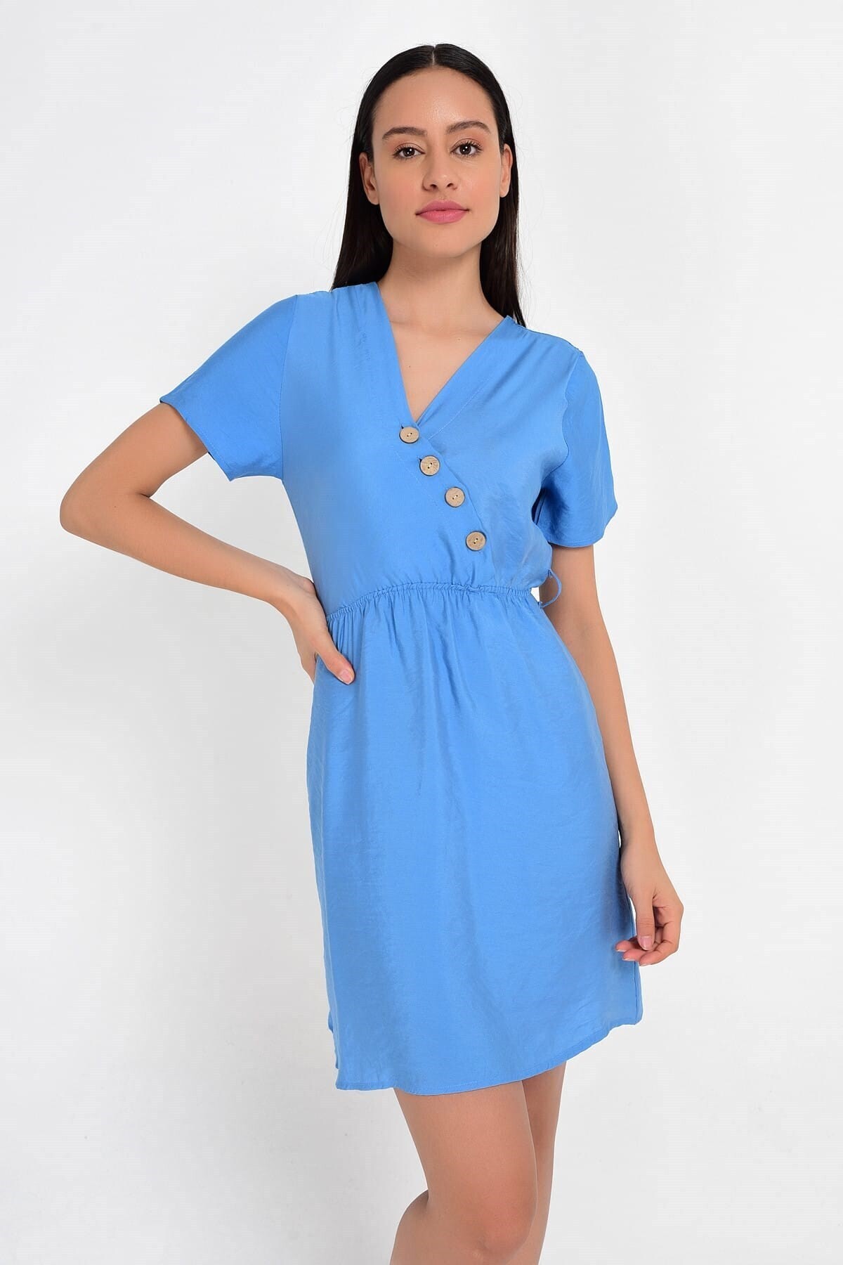 9201573 Bodrum Kms.Kolsuz Yanı Düğmeli Elbise INDIGO