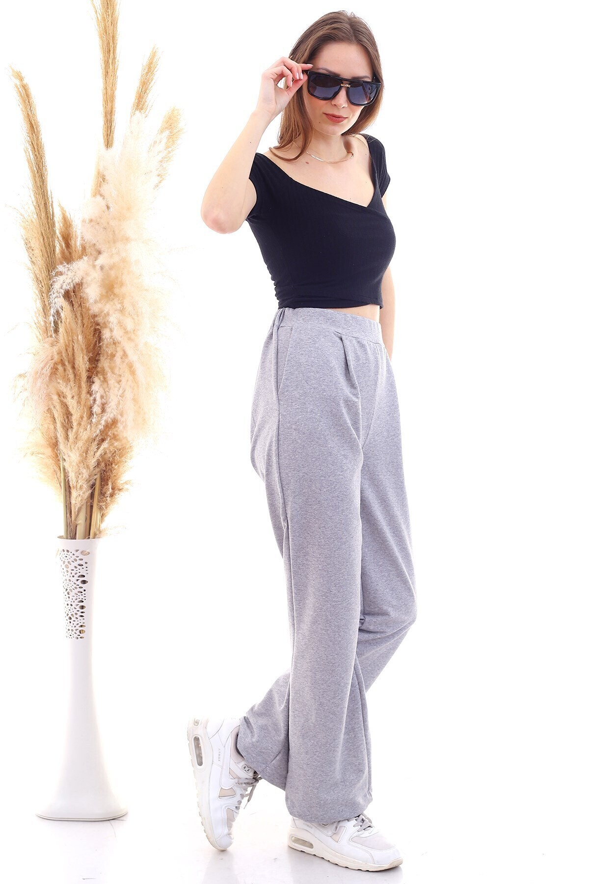 9292933 İkiiplik Cepli Bol Paça Pantolon GRI MELANJ