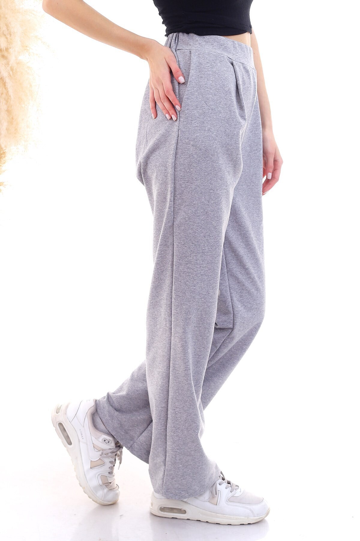 9292933 İkiiplik Cepli Bol Paça Pantolon GRI MELANJ