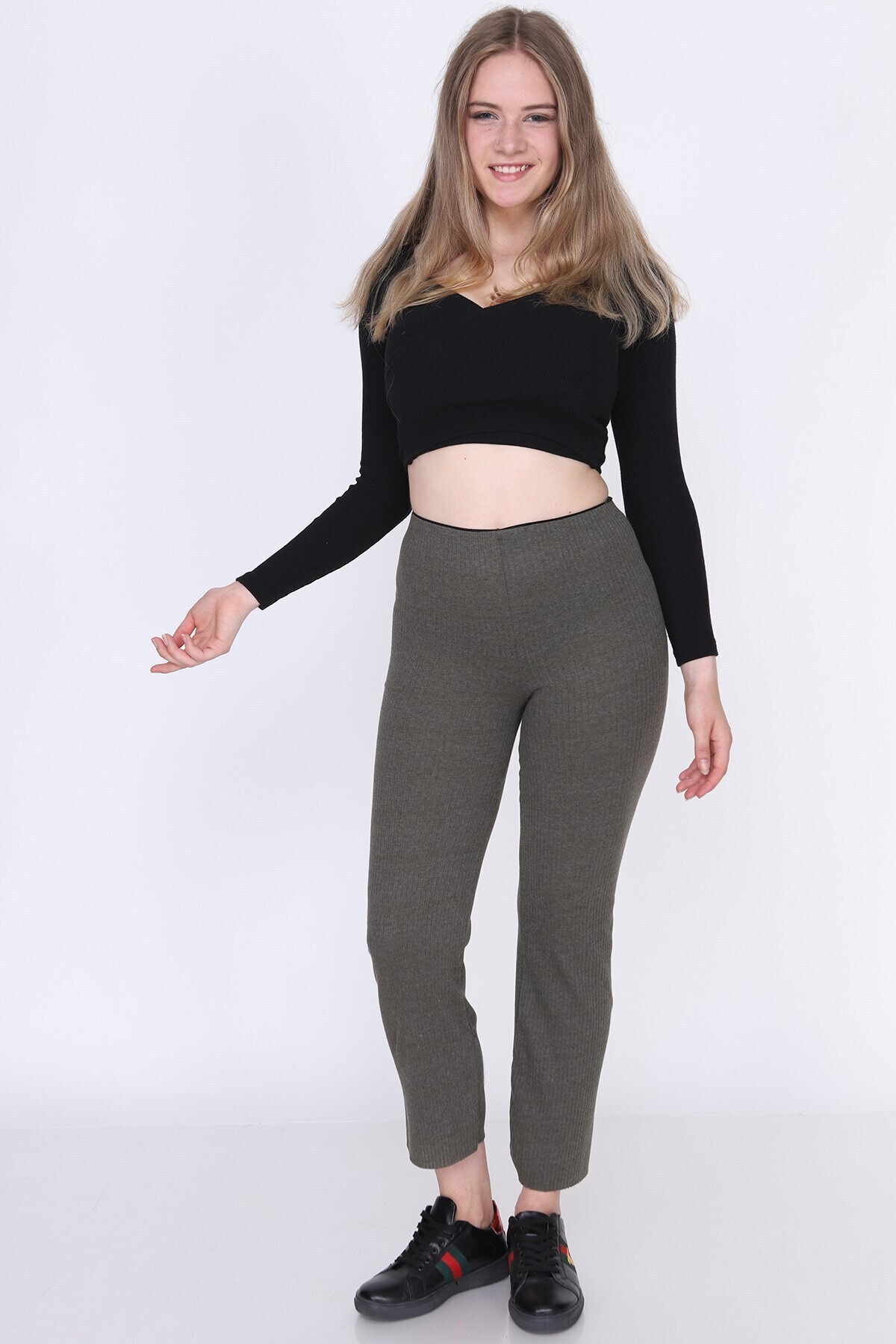 9380793 Fitilli Beli Lastikli Uzun Pantolon HAKI