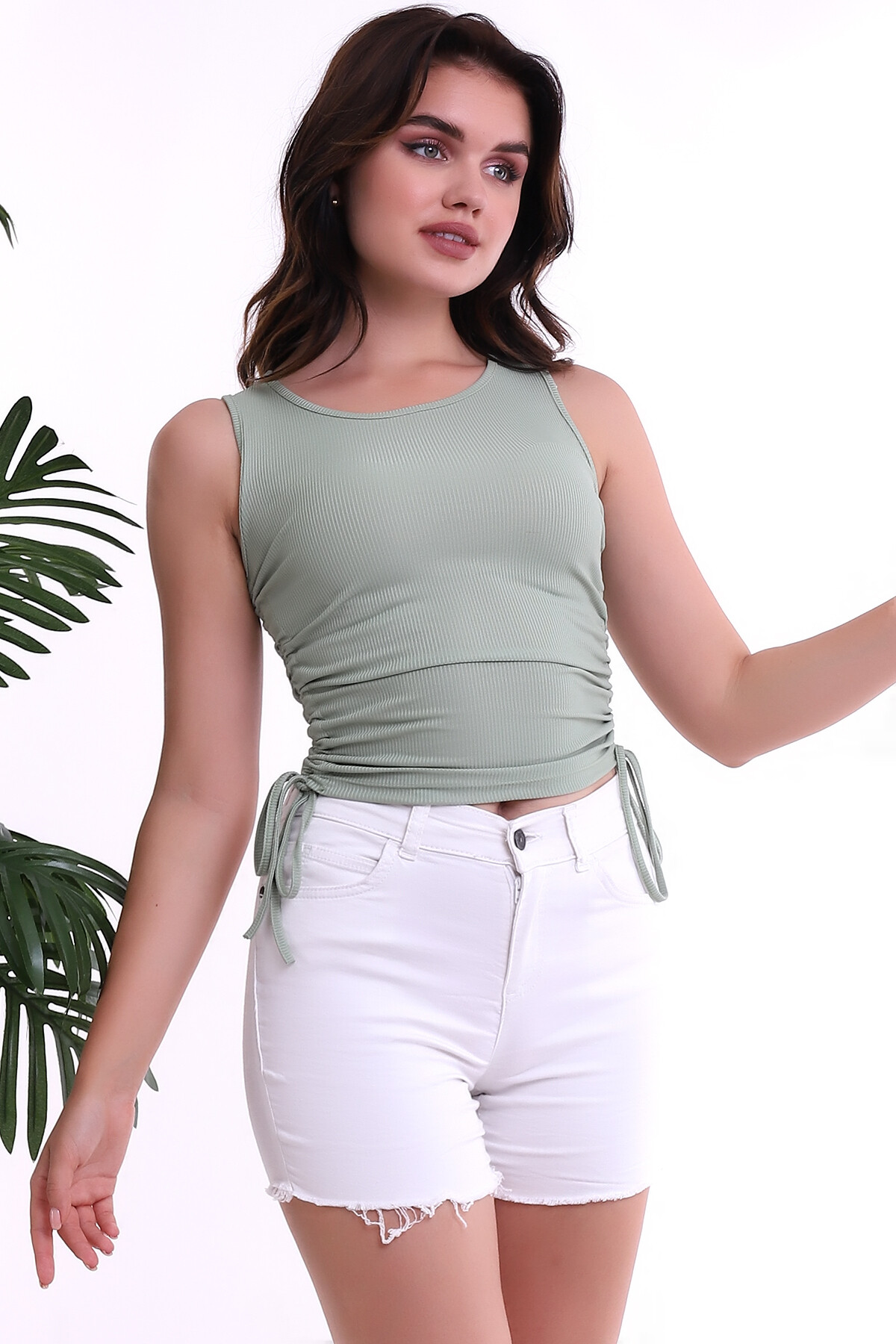 22223925 Kaşkorse Yandan Büzgülü Bluz CAGLA YESIL