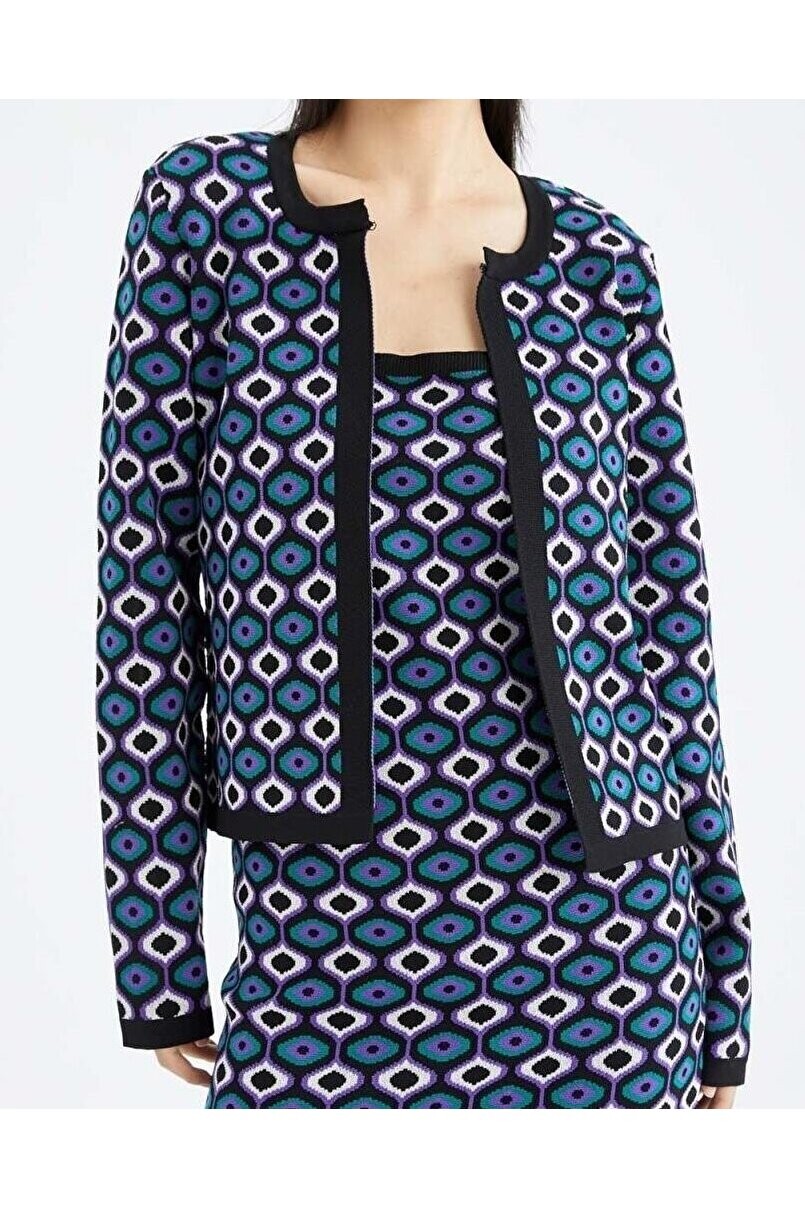 22393610 Triko Desenli Hırka SIYAH DESENLI