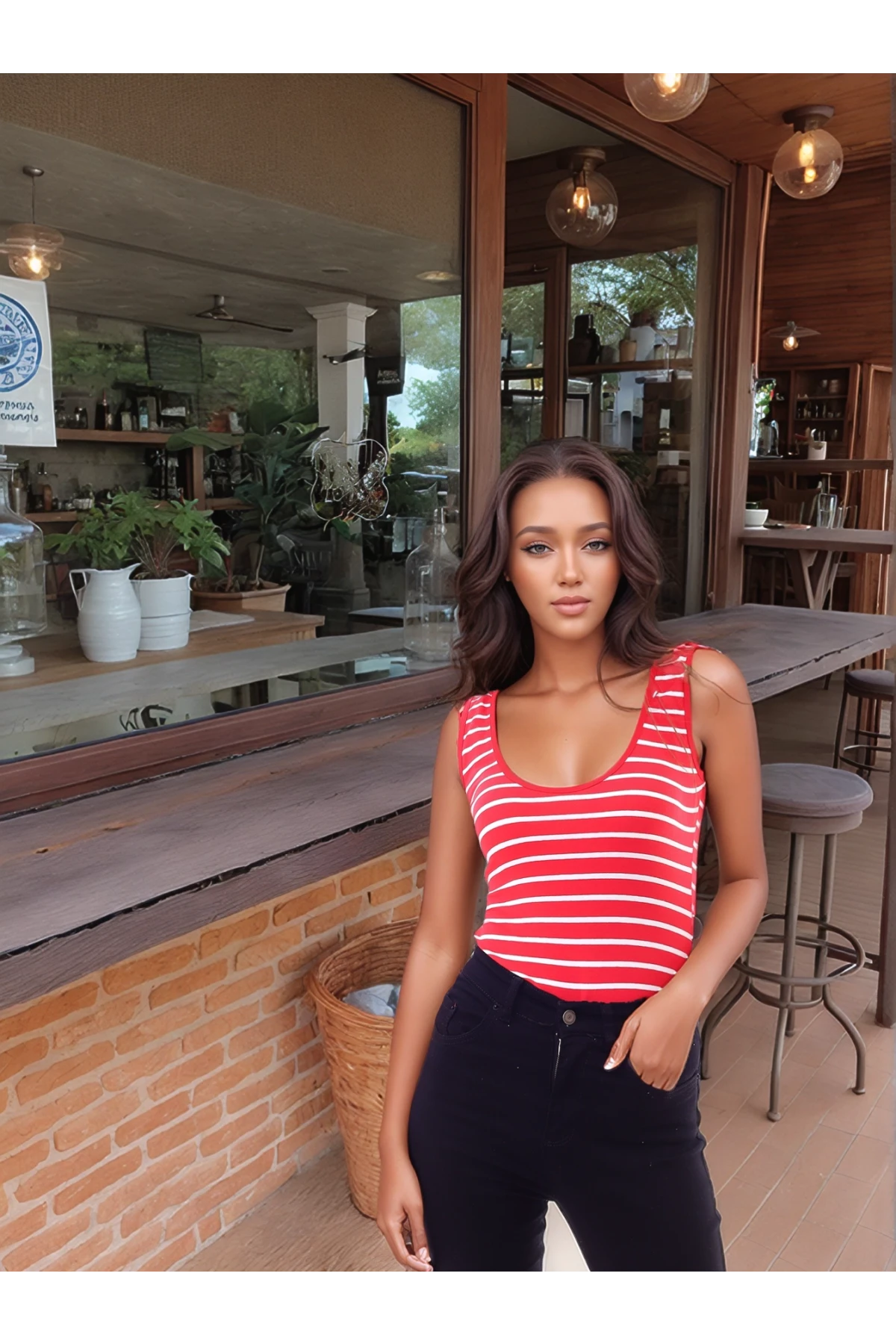 20040403 Süprem Çizgili U Yaka Çıtçıtlı Body KIRMIZI BEYAZ INCE ÇIZGI