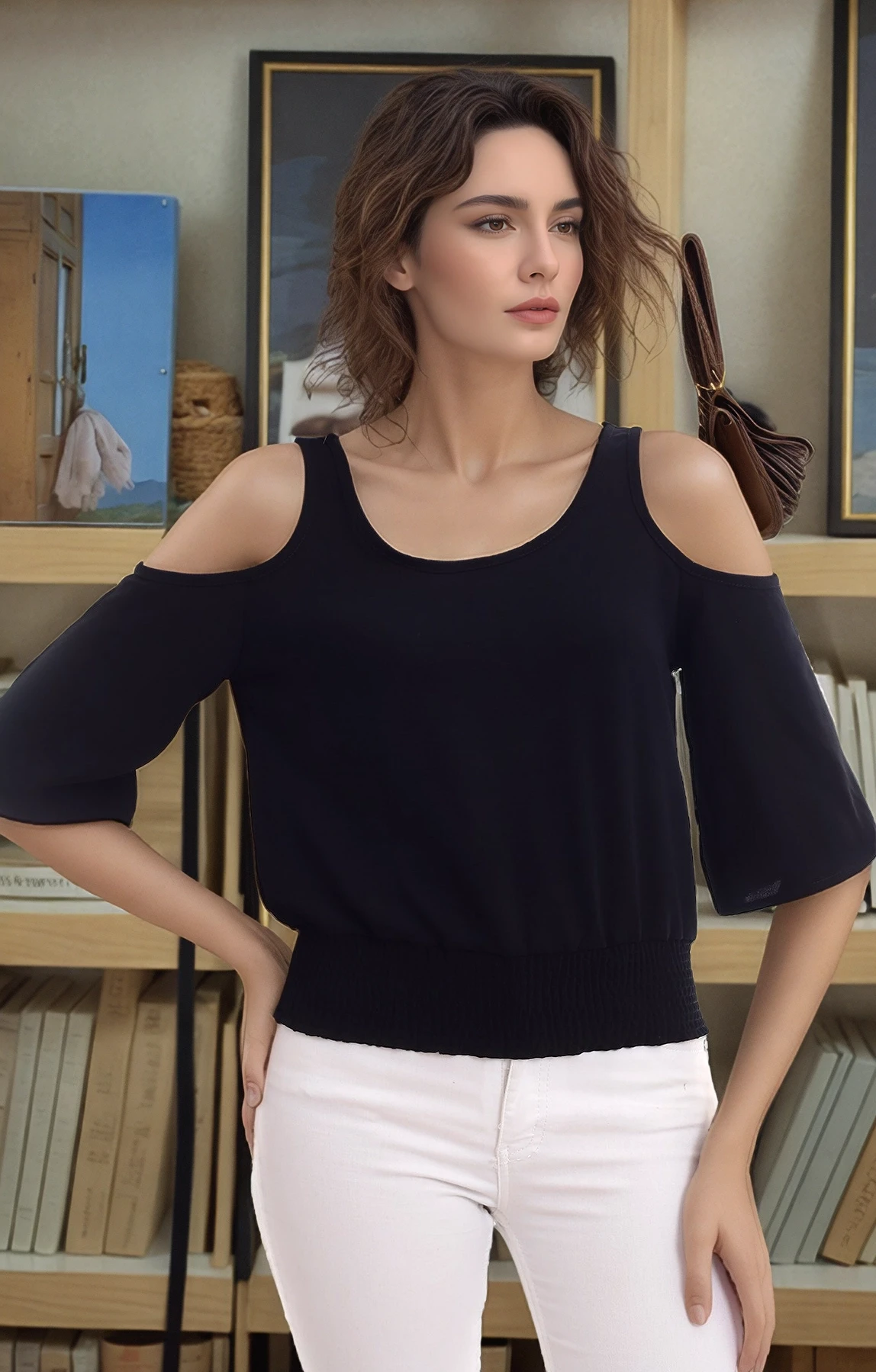 20333451 Ayrobin Omuzu Açık Beli Lastikli Kısa Kol Bluz SIYAH