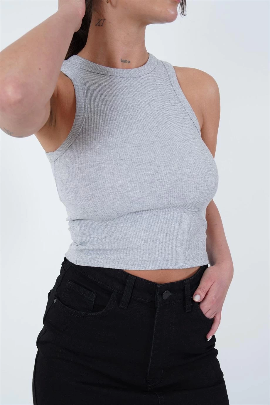 23254307 Kaşkorse Bisiklet Yaka Biyeli Atlet GRI