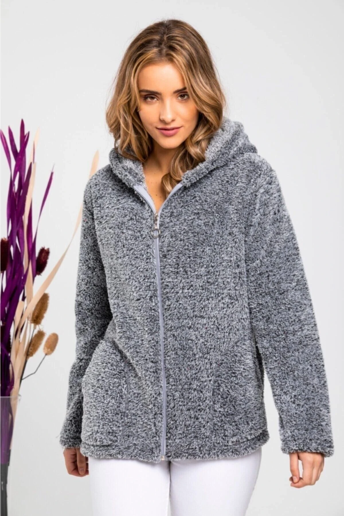 Kadın Gri Fermuarlı Polar