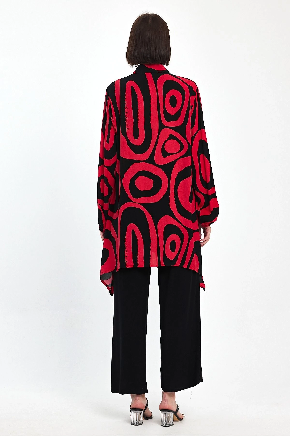 VP1017 Hakim Yaka Bağlamalı Desenli İkili Takım KIRMIZI