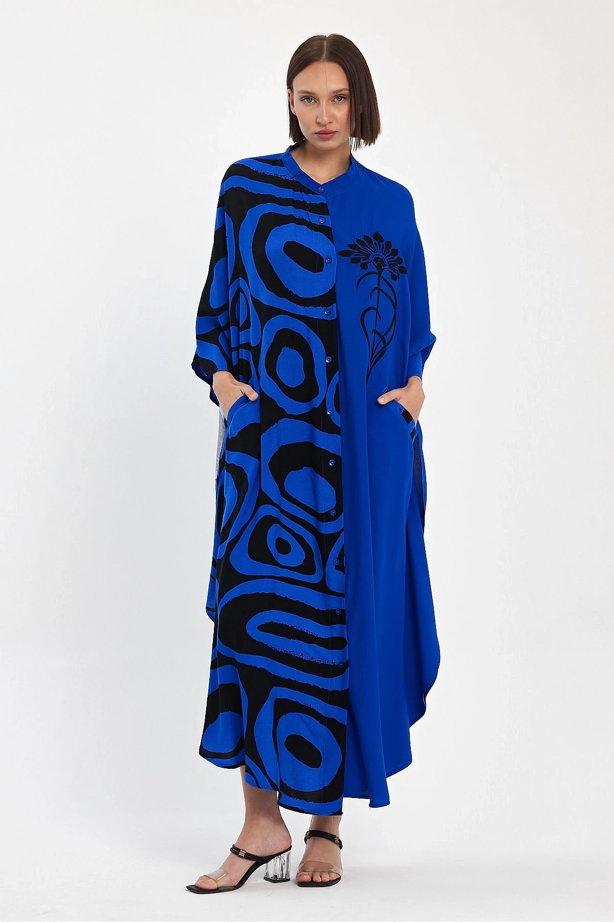 VP1033 Hakim Yk Baskı ve Nakış Dty Büyük Beden Gömlek Elbise MAVI