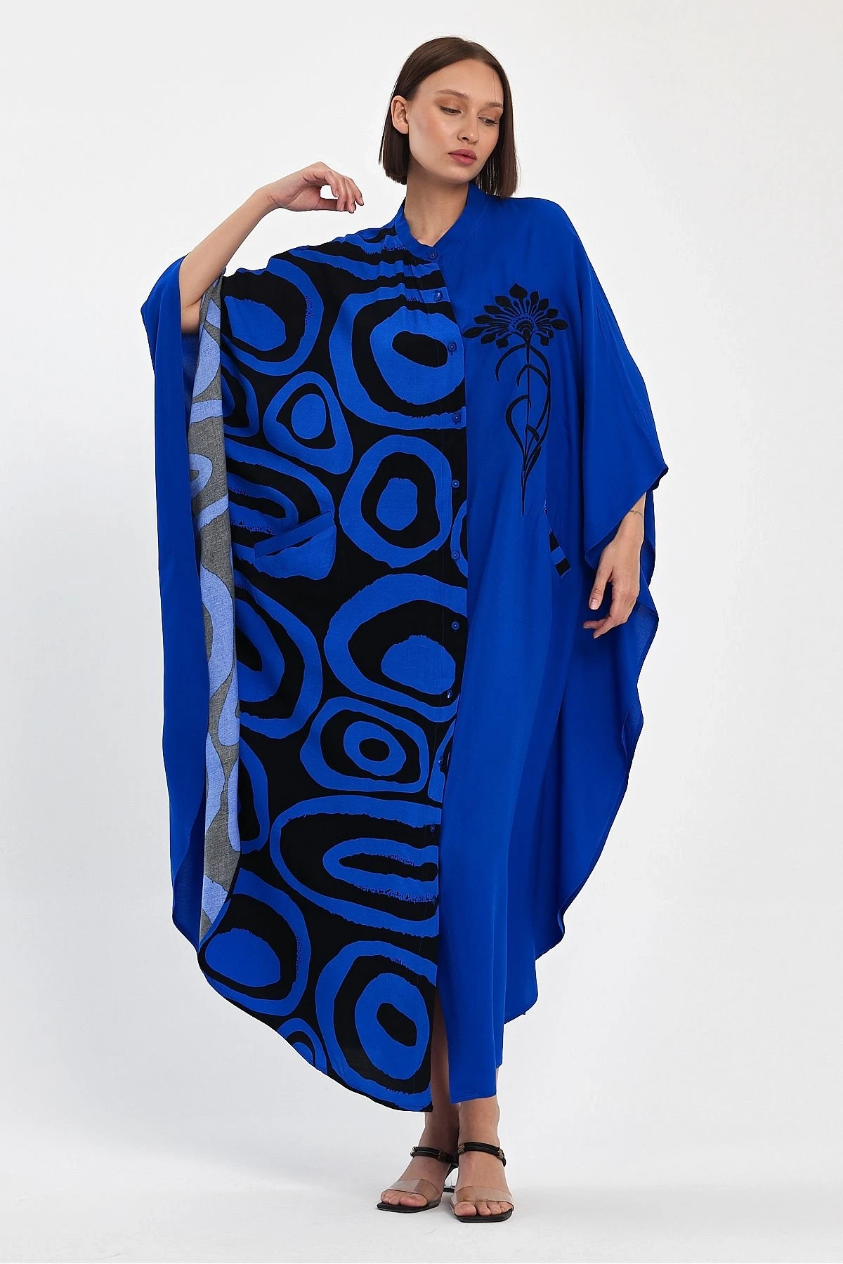 VP1033 Hakim Yk Baskı ve Nakış Dty Büyük Beden Gömlek Elbise MAVI