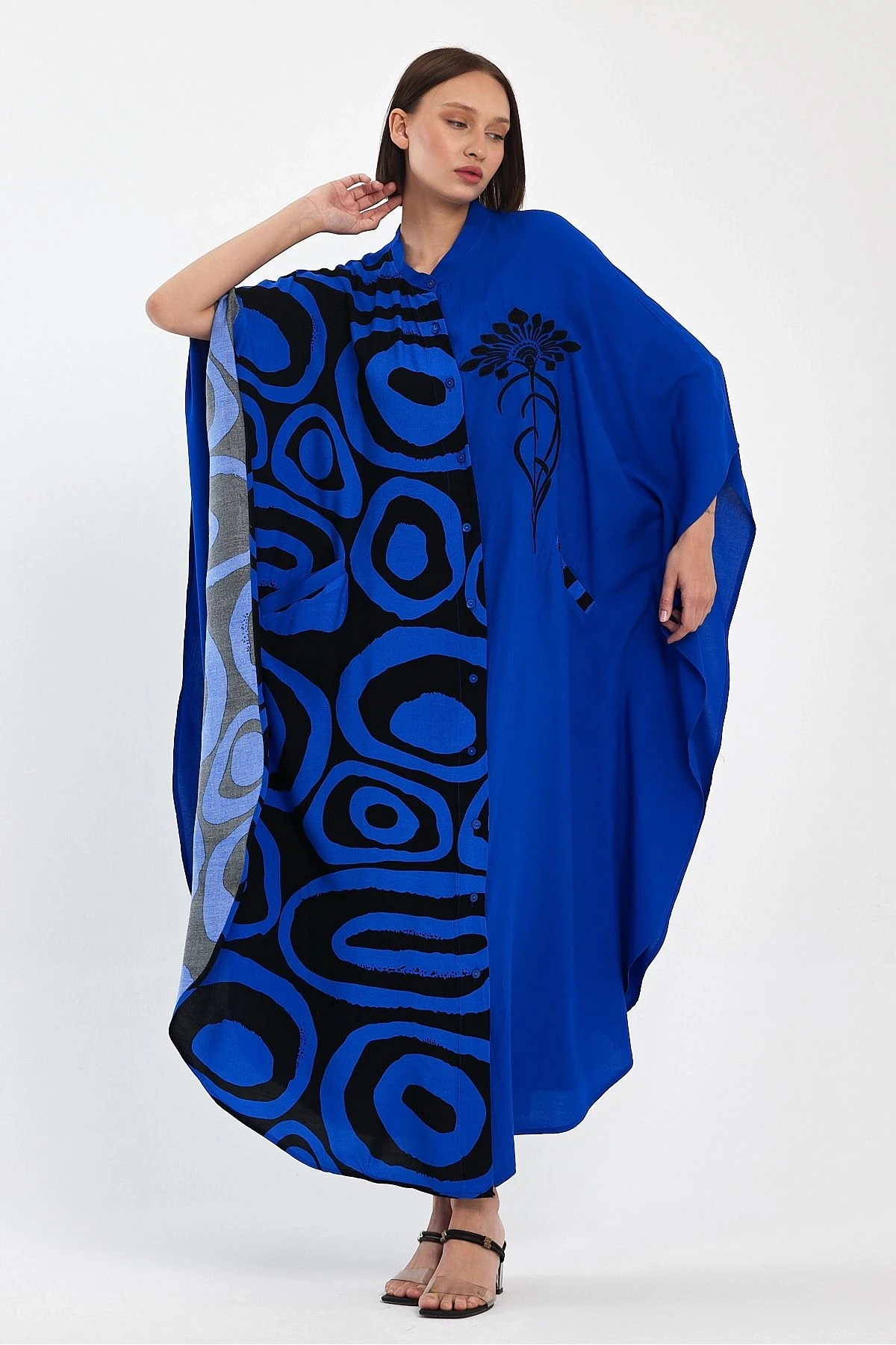 VP1033 Hakim Yk Baskı ve Nakış Dty Büyük Beden Gömlek Elbise MAVI