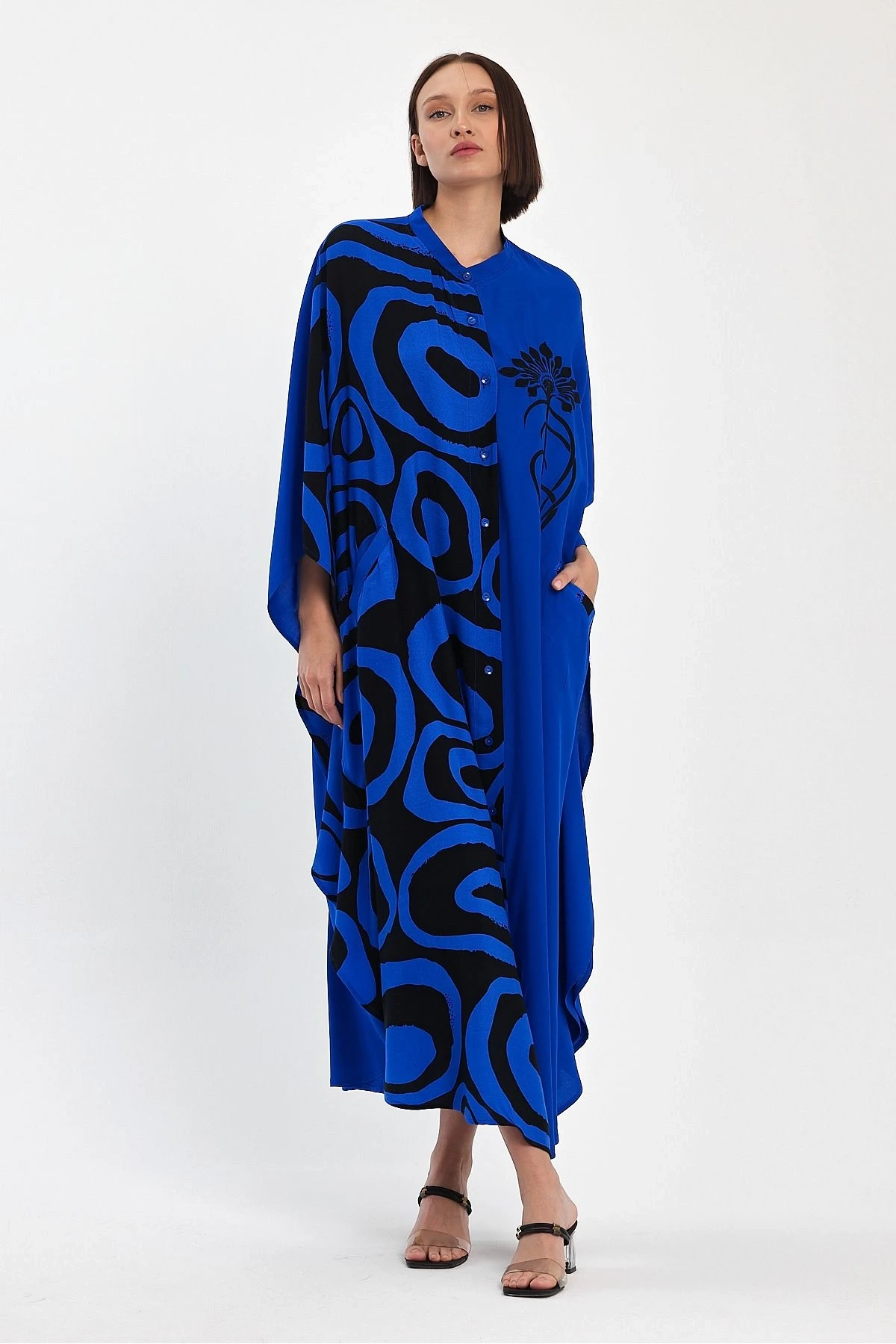 VP1033 Hakim Yk Baskı ve Nakış Dty Büyük Beden Gömlek Elbise MAVI