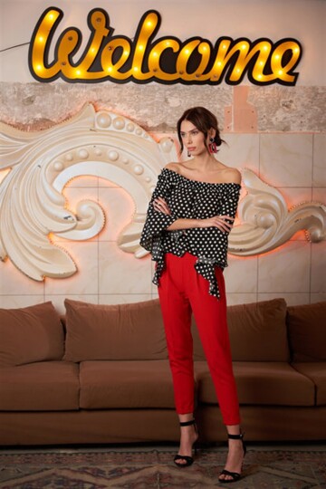 8122590 Azra Cepli Beli Lastikli Havuç Pantolon KIRMIZI