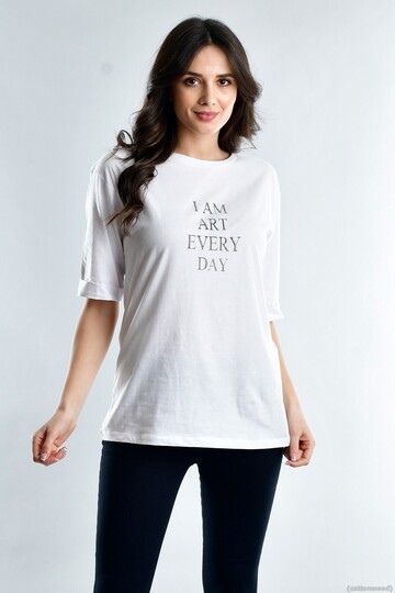 20021916 Süprem I Am Art Taş Baskılı Kısa Kol T-Shirt BEYAZ