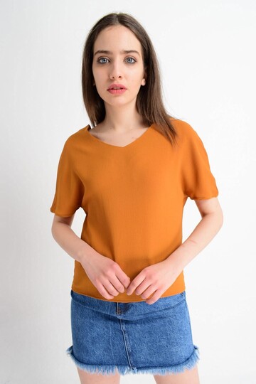 8122611 Kobe V Yaka Arka Yakası Biyeli Yarasa Kol Bluz HARDAL