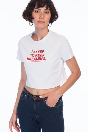 8252676 Süprem I Sleep Baskılı Kısa Kol Kısa Bluz BEYAZ