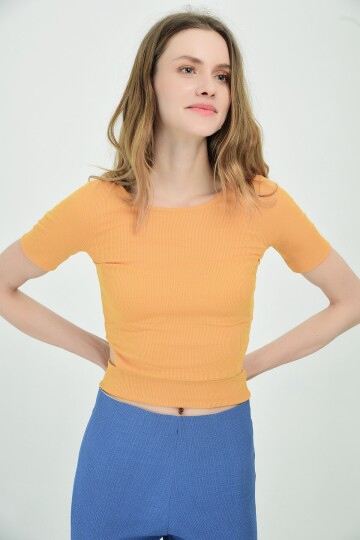 9092910 Kaşkorse Yanları Açık Kısa Kol Bluz HARDAL