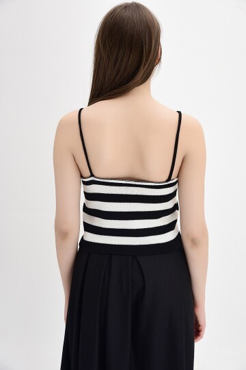 9130030 Triko İp Askılı Çizgili Bluz SIYAH BEYAZ