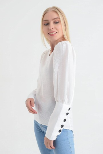 9151526 Bodrum Kum.Arkası Kolu Düğmeli Bluz EKRU