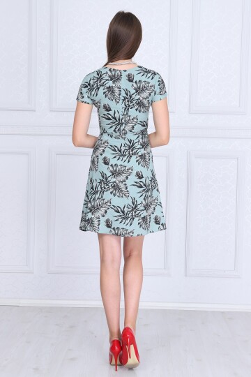 93102403 Dok.Viskon Desenli Anvelop Yarasa Kol Elbise YESIL-VIZON