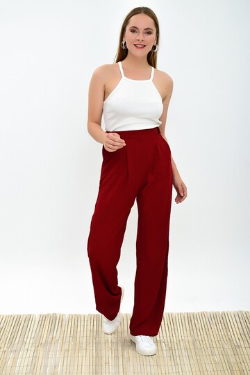 9313333 Viskon Cepli Bol Paça Pileli Pantolon BORDO