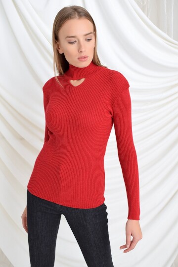 9390250 Fitilli Önü Açık Yarım Balıkçı Uz.Kol Triko KIRMIZI