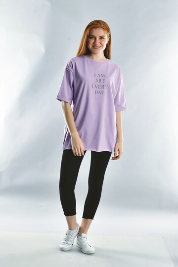 20021916 Süprem I Am Art Taş Baskılı Kısa Kol T-Shirt LILA