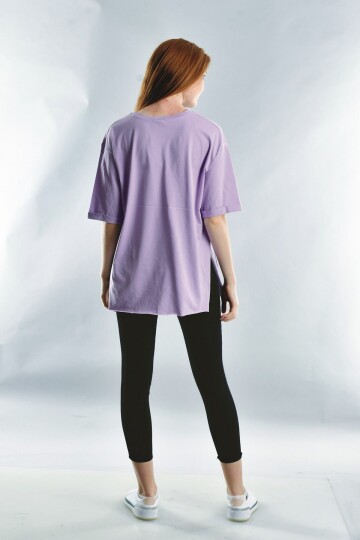 20021916 Süprem I Am Art Taş Baskılı Kısa Kol T-Shirt LILA