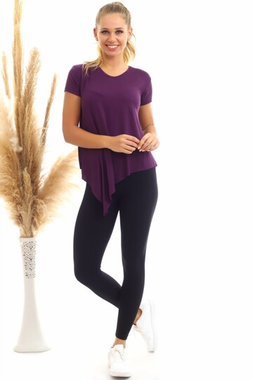 20060632 Viskon V Yaka Asimetrik Kısa Kol Bluz MURDUM