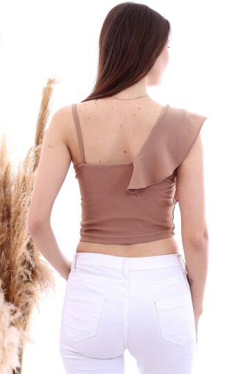 20060652 Örme Krep Volanlı Bluz BİSKÜVİ