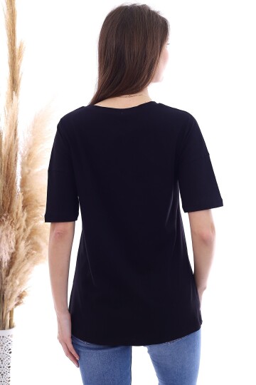 20061959 Süprem Taşlı Kaplan Baskılı T-Shirt SIYAH