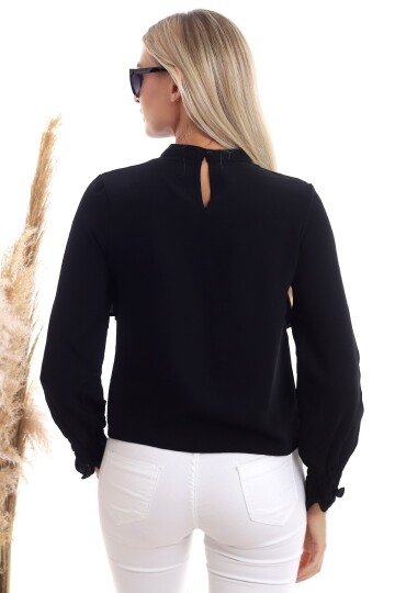 20333355 Ayrobin Çift Sıra Volanlı Uzun Kol Bluz SIYAH