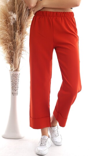 20343275 Azra Beli Lastikli Duble Paça Pantolon KIREMIT