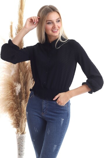 20343305 Dok.Ponponlu Eteği Gipeli Gömlek SIYAH