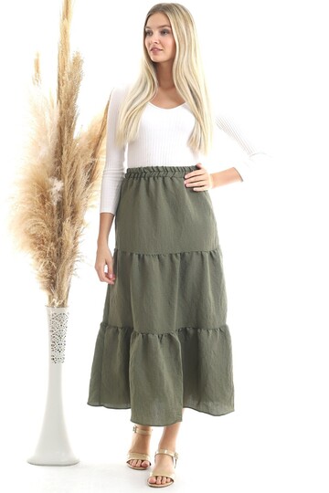 20343466 Sunshine Beli Lastikli Çingene Etek HAKI