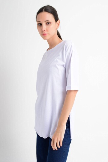 9181519 Pamuk Duble Kol Salash T-Shirt BEYAZ