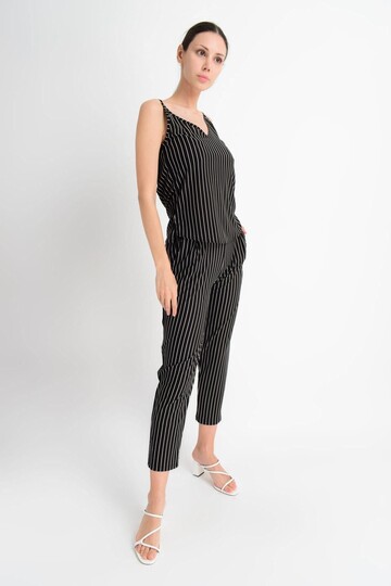 9181819 Örme Krep Beli Lastikli Cepli Pantolon SIYAH CIZGILI