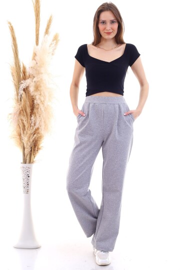 9292933 İkiiplik Cepli Bol Paça Pantolon GRI MELANJ