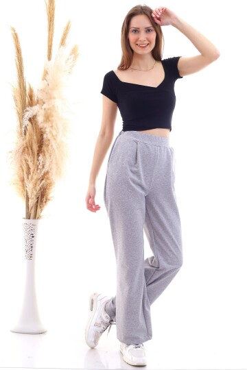 9292933 İkiiplik Cepli Bol Paça Pantolon GRI MELANJ