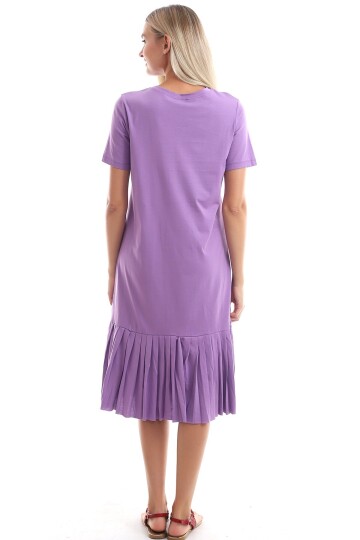 9303044 Süprem Eteği Pliseli Kısa Kol Elbise LILA