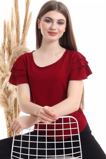 94022011 Dok.Viskon Fırfırlı Kısa Kol Bluz BORDO