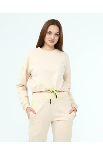 22033931 İkiİplik Yanı Şeritli Sweat+Cepli Pant. İkili Taıkm BEJ