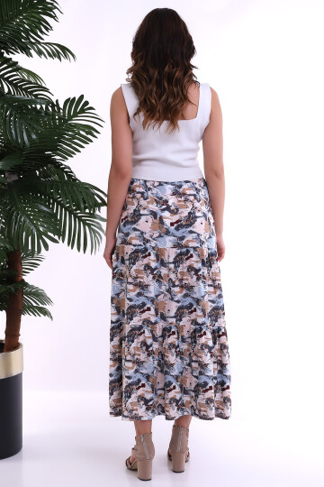 22223803 Dok.Viskon Desenli Çingene Etek MAVI BEJ