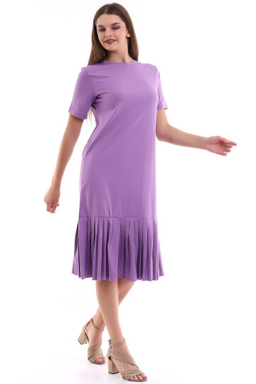 9303044 Süprem Eteği Pliseli Kısa Kol Elbise MOR