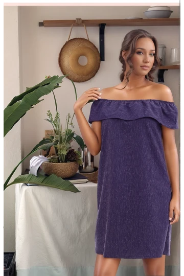 20070787 Dok.Keten Madonna Yaka Elbise LACIVERT