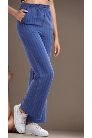 20333459 Keten Çizgi Desenli Cepli Pantolon INDIGO